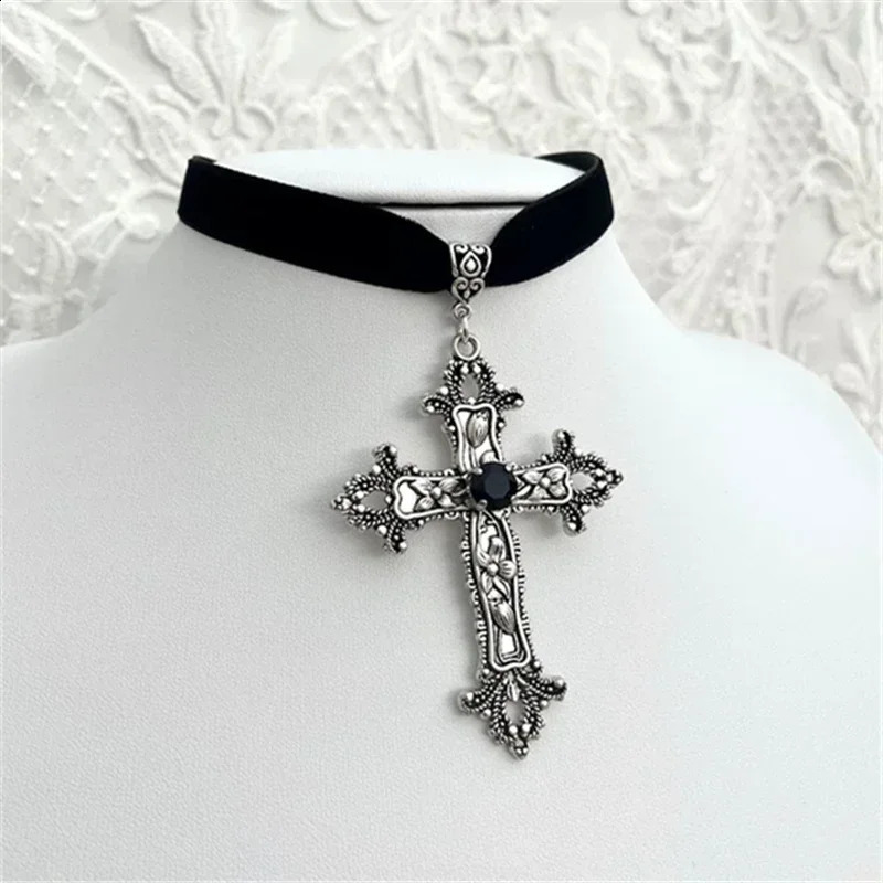 Goth Limited Black Velvet Cross Choker Bead Necklace Grunge Black Velvet Jewelry Gorgeous Women Punk Gift Statement Gothic 251023