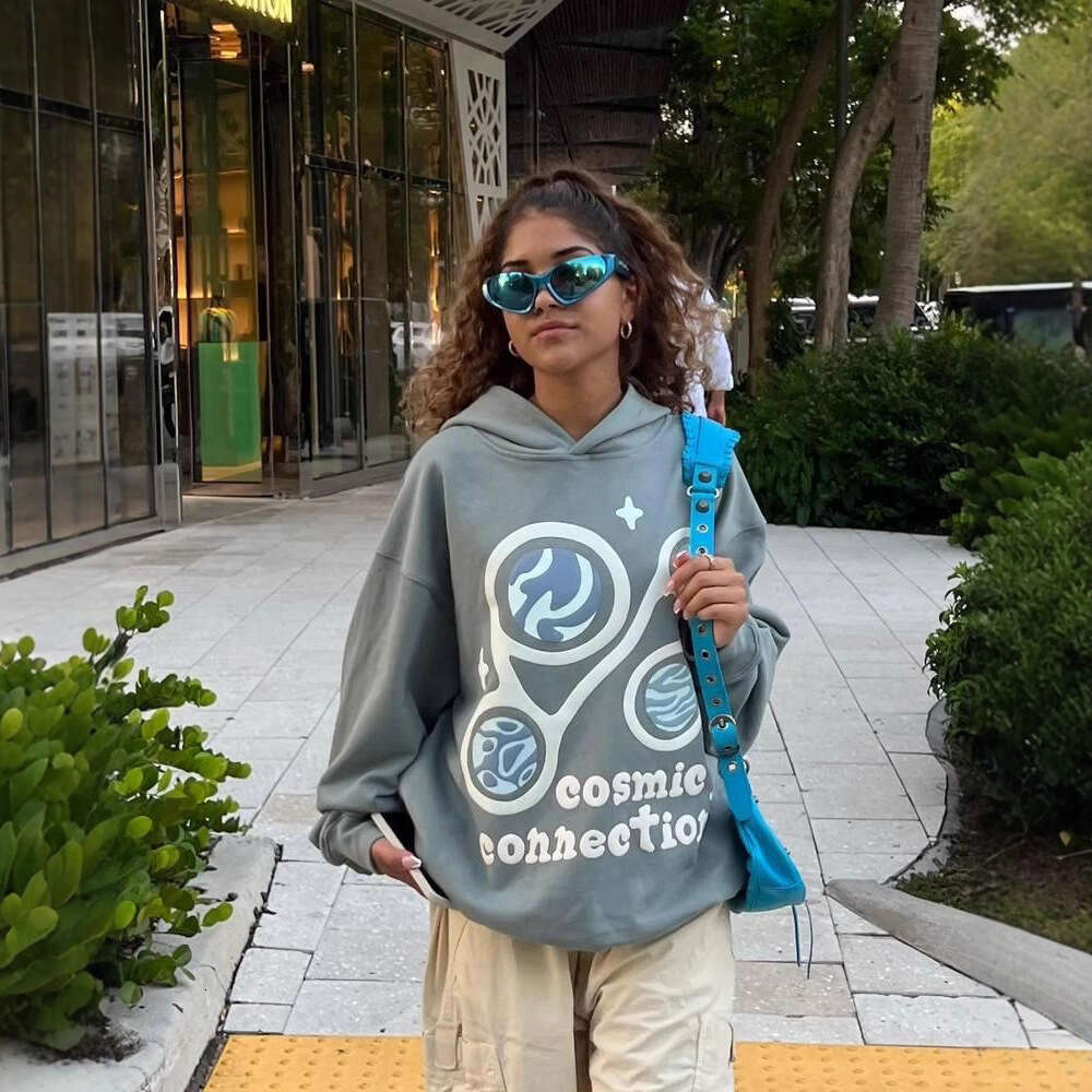 2025 New American High Street Niche Trendy Brand Graffiti Foam Letter Loose Couple Men and Women Hooded Sweatshirt