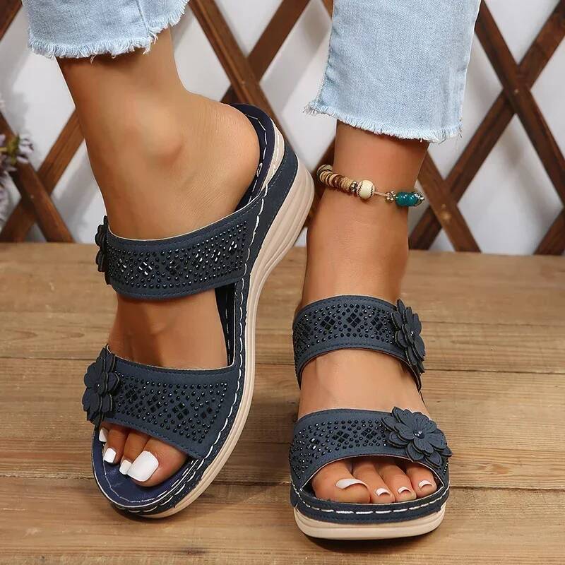 2024 Summer Plus Size Women's Shoes Retro Roman Women Pu Casual Flower Wedge Sandals Platform Slippers ddmypanda