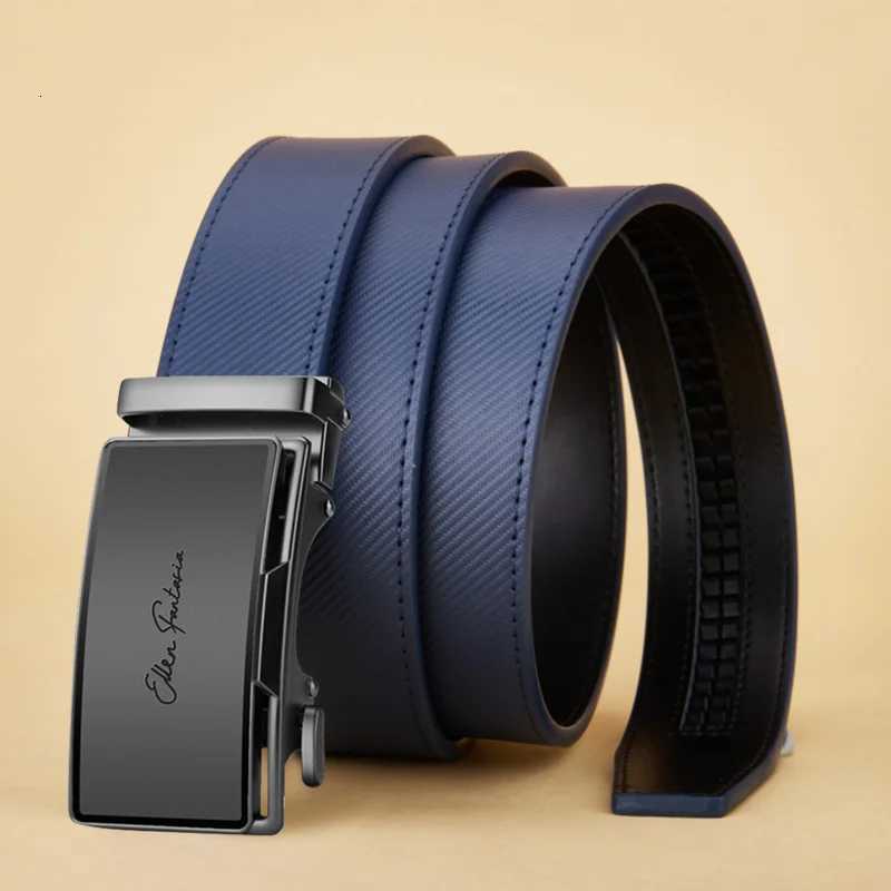 OYIFAN Mens Belt Blue Striped Belt Fashion Jeans Belt Genuine Leather Belt Automatic Buckle Belts W251024