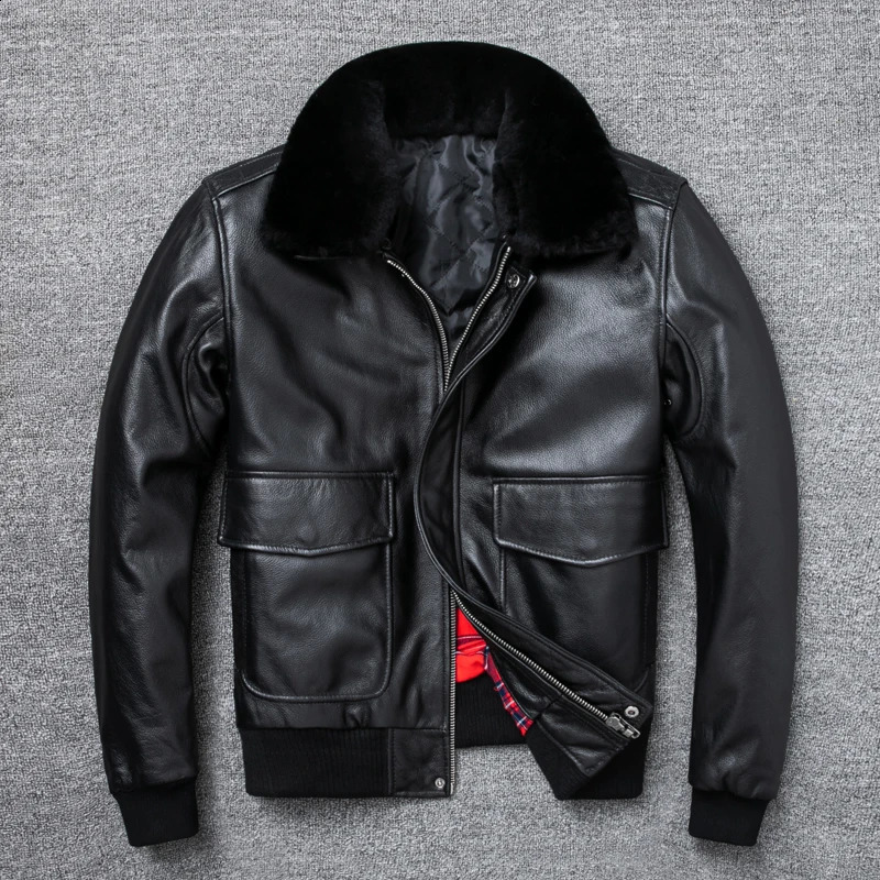 Air Force Flight Jacket Fur Collar Genuine Top Layer Cow Leather Jacket Men Black Brown Cow Coat Mens Winter Jacket 251023