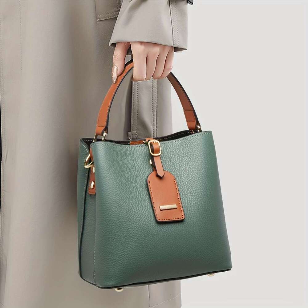 ZOOLER Women's Genuine Leather Capacity Elegant Solid Color Pink/Green/Black Closure Adjustable Strap, Lining, Hardware, Structured Bucket Bag Wi