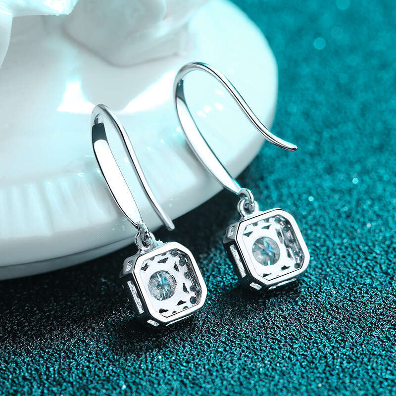 DHCollections-- S Pure Sier Women's Square Hook Jewelry Plated with PT950 Gold 50 Points Moissanite Earrings Direct