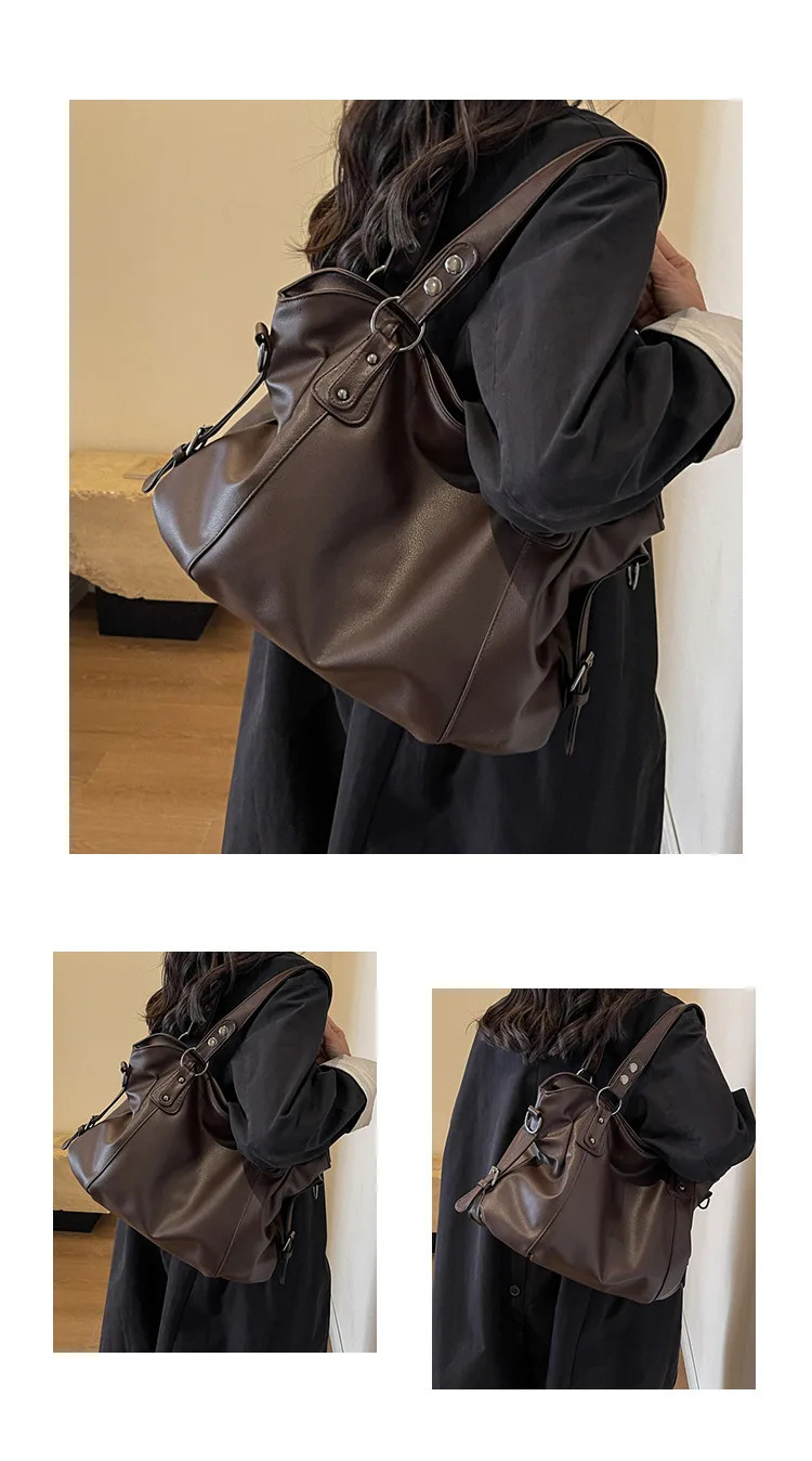 Large Capacity Black Shoulder Bags For Women Large Shopper Bag Solid Color Soft Leather Crossbody Handbag Lady Travel Tote Bag 251023