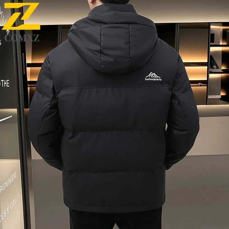 COMXZ White Duck Down Mens New Classics Splicing Hooded Climbing Lightweight Parka Casual Working Cold Protection Winter Garment Z251024