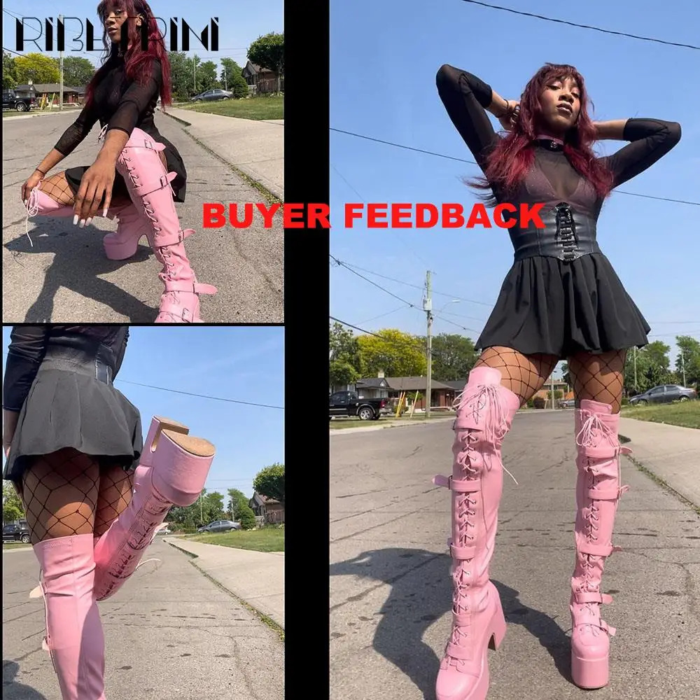 Punk Goth Women Motorcycle Boots Block High Heels Platform Shoes Woman 2024 Fashion Cool Street Boots 251023