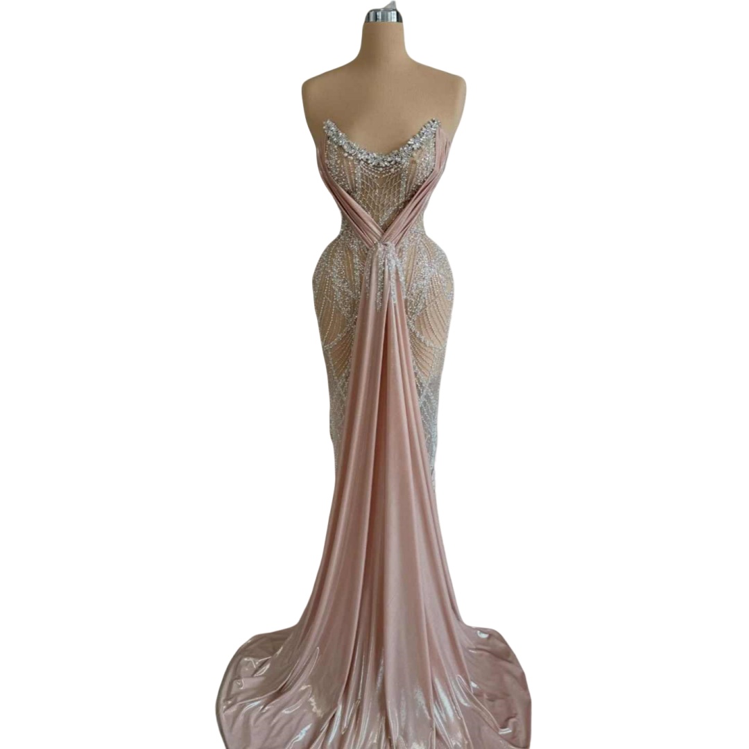 Vintage Beaded Strapless Prom Dresses Sexy Sleeveless Sequined Evening Dress Fashion Floor Length Party Gown Customized