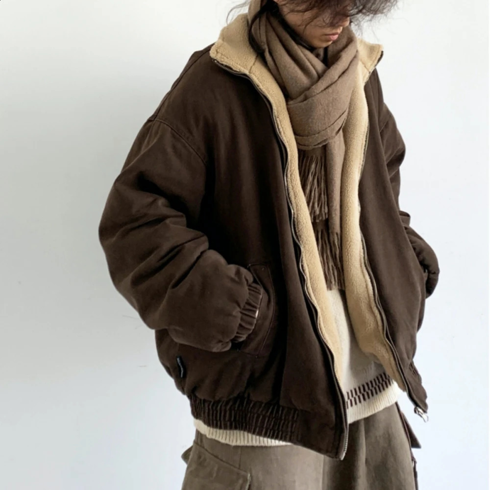 Autumn Winter American Lamb Wool Jacket Men Women Japanese Fashion Vintage Stand Collar Thick Coat Couple Trendy Jacket Unisex 251023