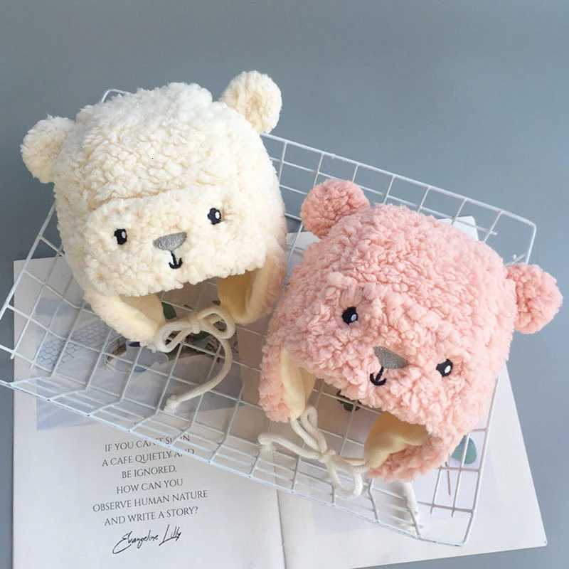 Cute Bear Baby Ear Protection Hat Thick Lamb Fleece Kids Earmuffs Cap 312M Infant Winter Warm Headgear Bonnet Cartoon BeaniesL251024