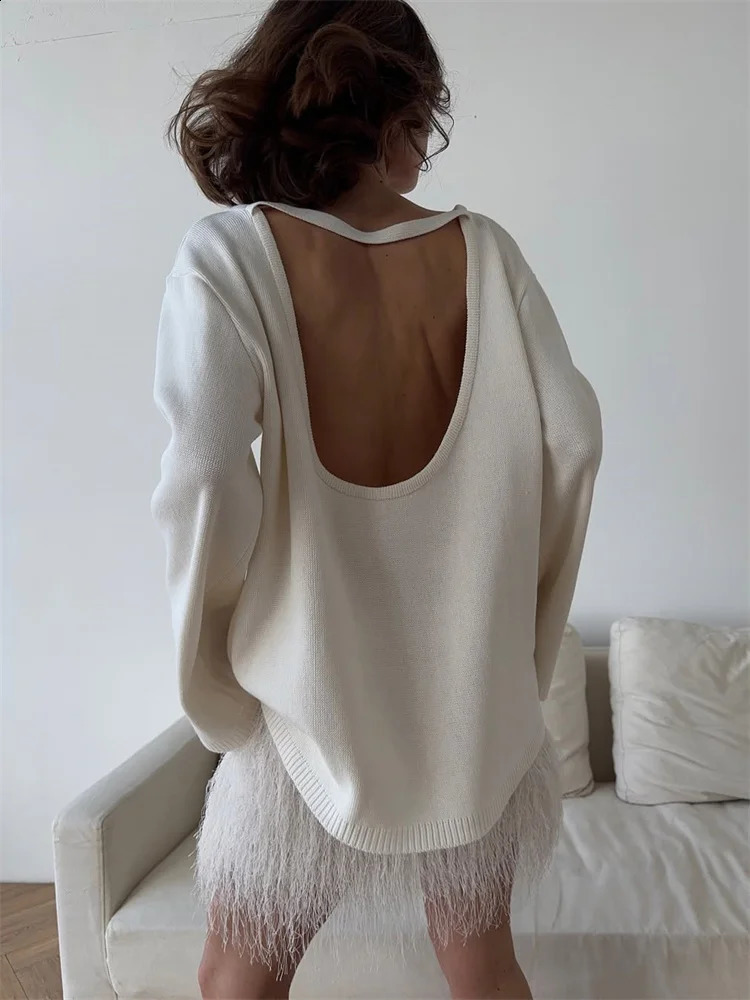 Tossy Female Backless Loose Knitwear Sweater Solid Casual Elegant Long Sleeve Patchwork Commute Clothes Womens Knit Pullover 251023