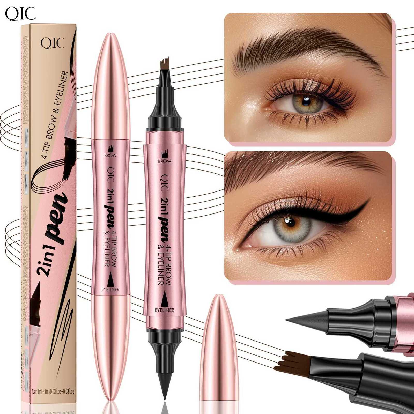 4 Colors 1pc Eyebrow Pen Waterproof 4 Split Tip Eyebrows Pen Eyebrow Tattoo Pen Waterproof Liquid Black Eyebrow Makeup PencilL251024