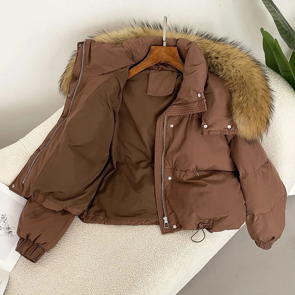WHOLESALE Winter Women Real Natural Fox Fur Collar Thick Warm Short Jacket Casual White Duck Down Hooded Outwears Streetwears 251024