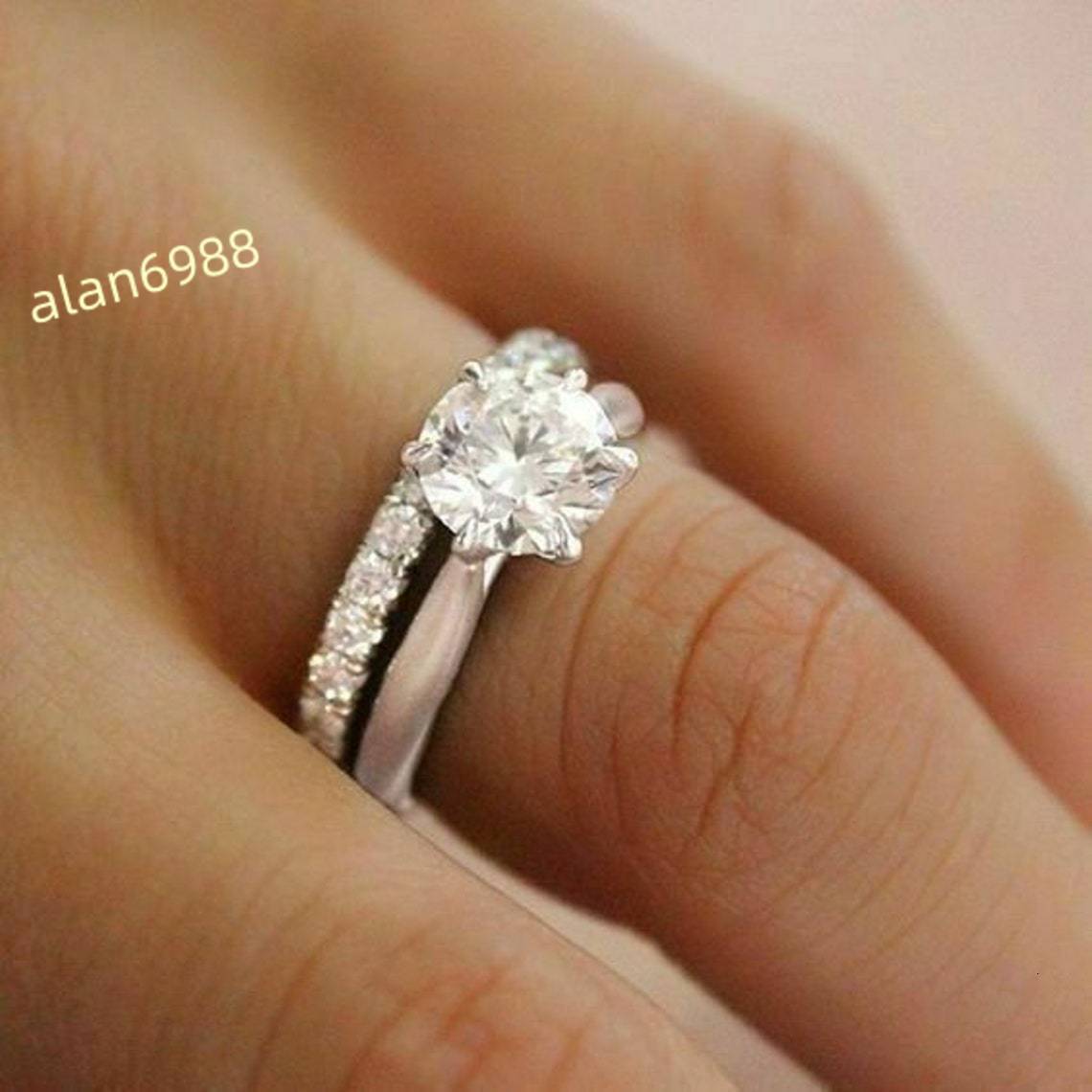 650MM Round Moissanite Bridal Wedding Ring Set Art Deco Design