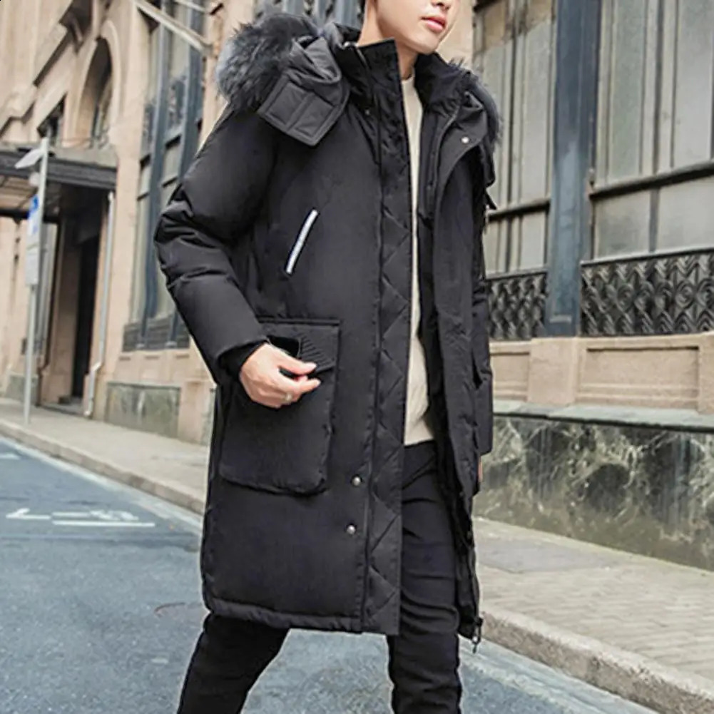 Men Hooded Winter Jacket Mens Fur Collar Hooded Down Jacket with Pockets Long Sleeve Winter Coat for Cold Weather Thickened 251020