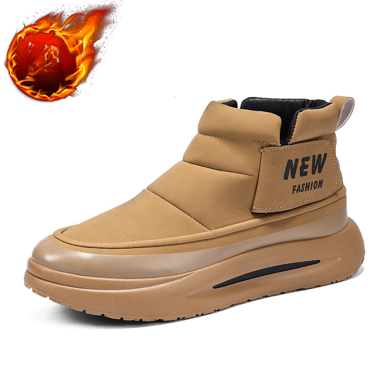 Men's designer fashionable snow boots with high top, low cut, smooth leather surface, wool lining, thick insulation shoes, thick wool winter men&
