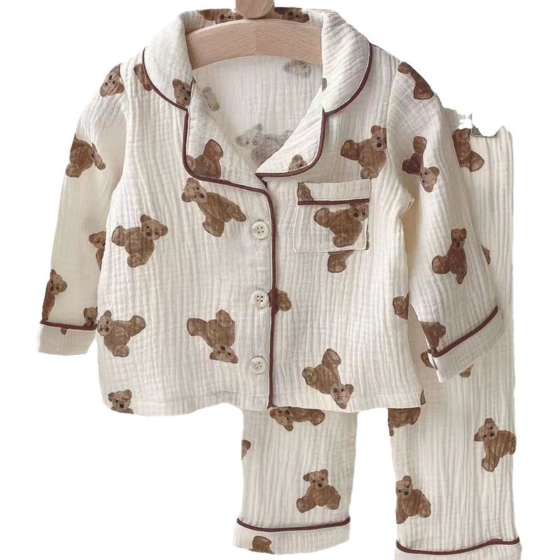 Fashions kids clothing Kids 2-Piece Pajama Set, Bear Print Flannel Long Sleeve Sleepwear for Boys and Girls