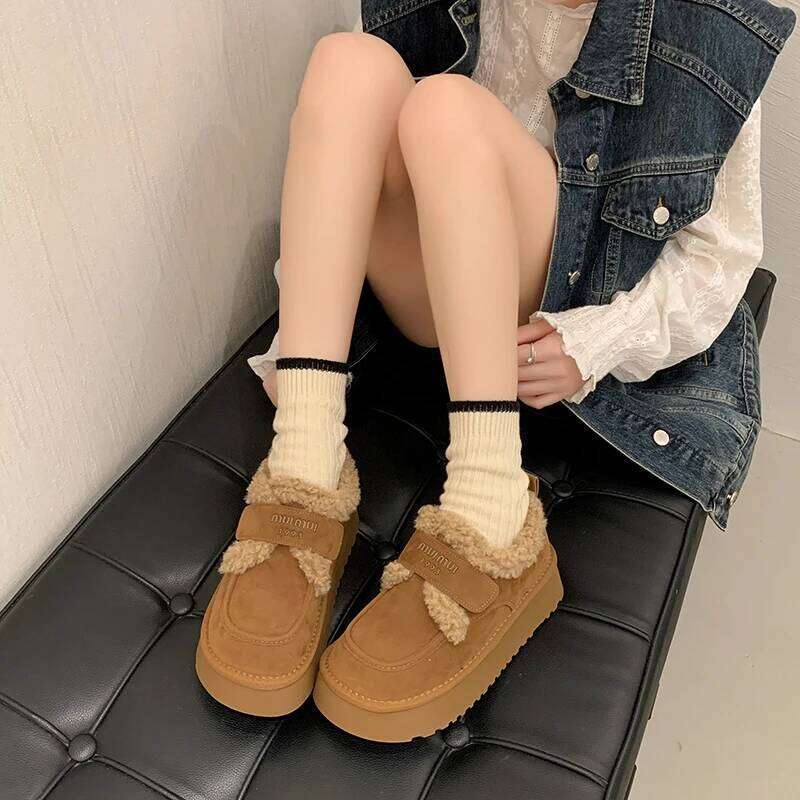 Warm Lamb Wool Cotton Padded Shoes Women New Flat Thicken Plush Winter Woman Non Slip Thick Bottom Ankle Snow Boots