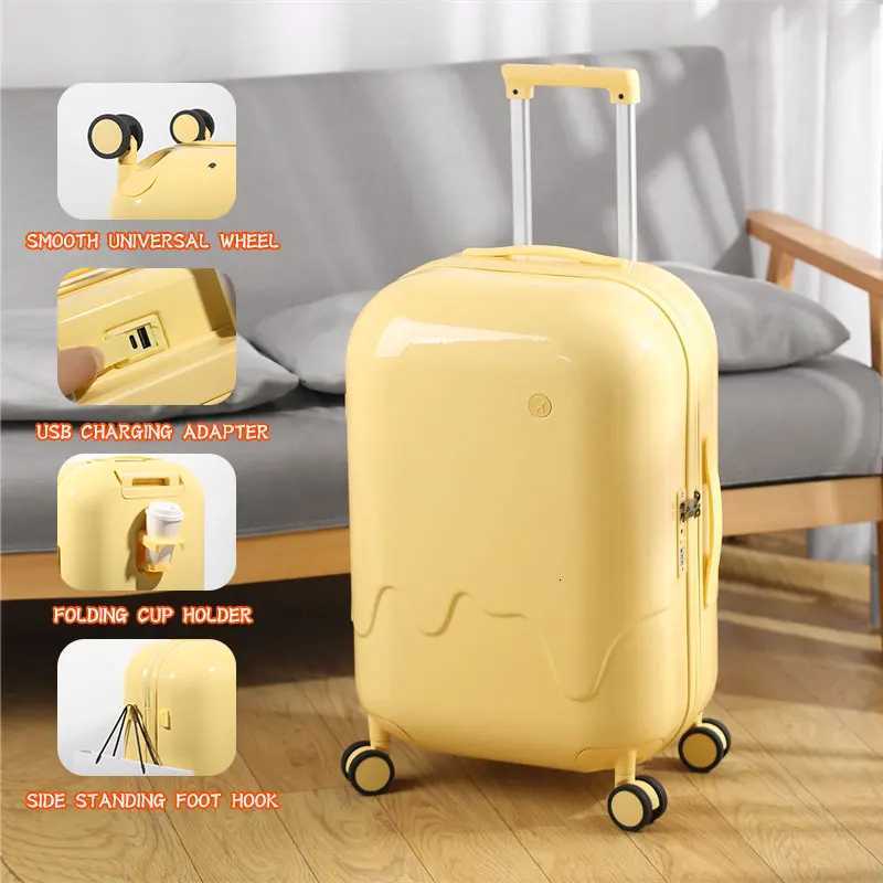 Cute MultiFunctional Suitcase Portable Trolley Case Up Holder USB Charging To Interface Scroll Wheel Hand Push Password BoxW251024