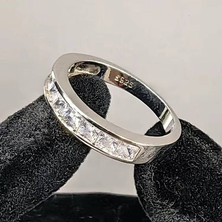 925 Sterling Silver Fine Jewelry GRA Radiant VVS Moissanite Eternity Band Ring for Women Men Wedding Anniversary