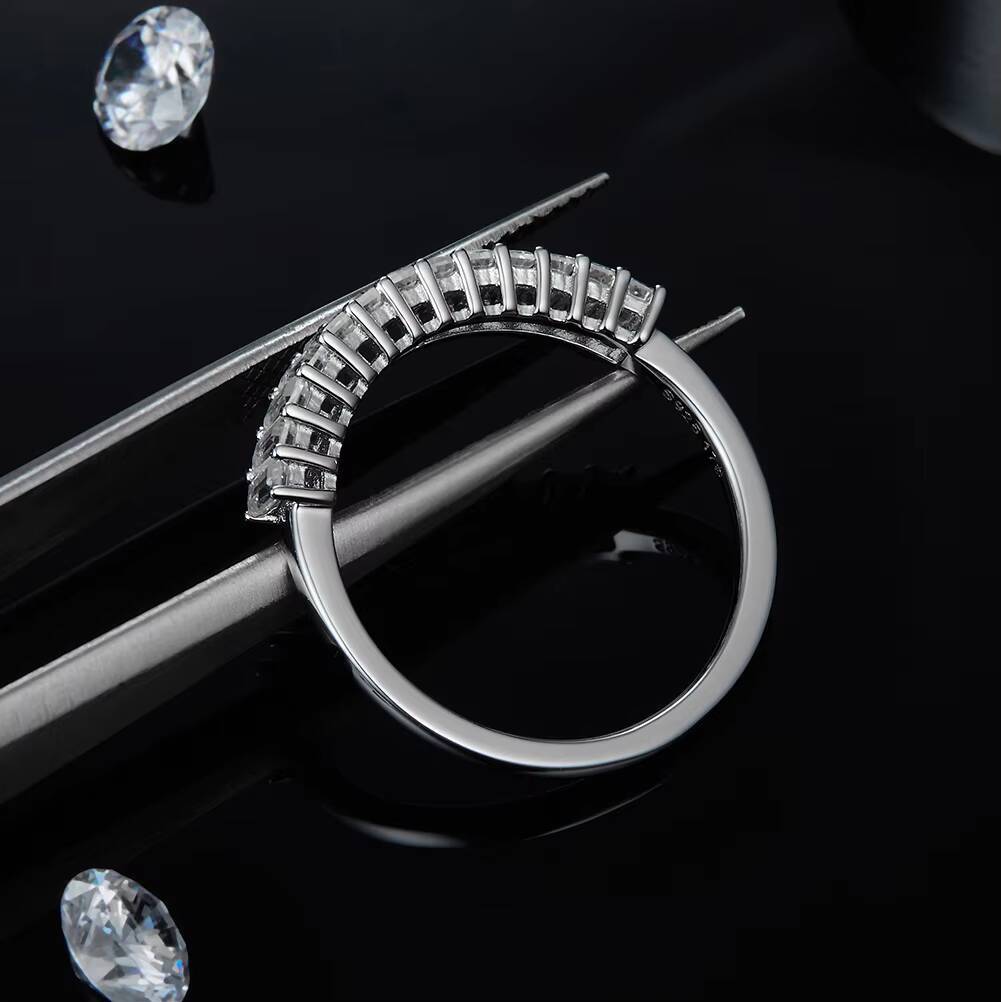RINNTIN SR285 Baguette Cut AAAA Clear CZ Half Eternity Wedding Band White Gold Plated 925 Sterling Silver Wedding Rings