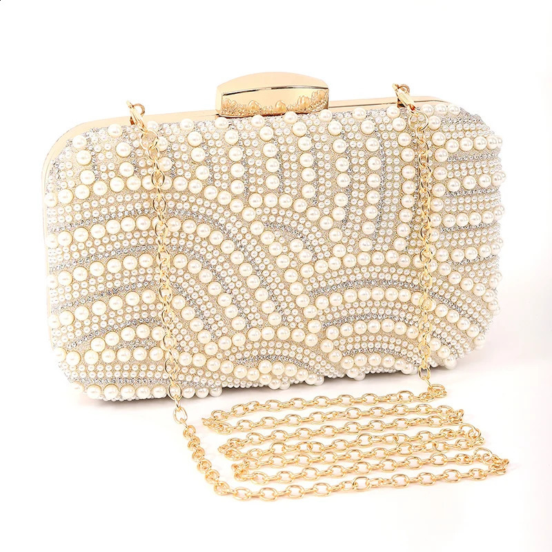 Ladies Pearl Elegant Evening Bag Fashionable Stylish Beading Wedding Dinner Party Banquet Dress Clutch Bag with Long Chain 251023