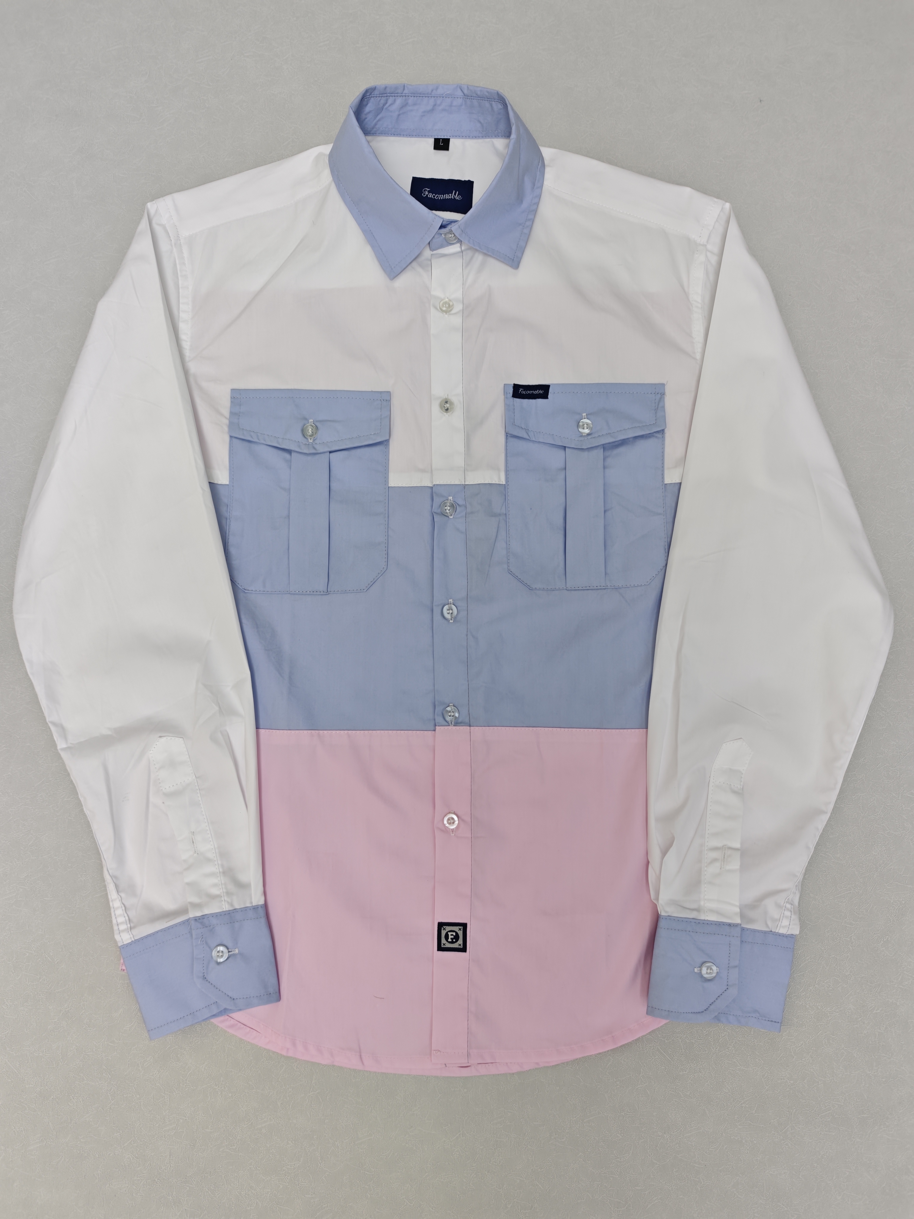 Men's Long Sleeve Color Block Shirt - Fashionable Contrast Design, Casual Button-Down, Comfortable Fabric for Daily & Street Style Looks-NO01