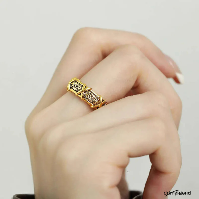 Antique Gold Color Cross Ring For Women, Tang Grass Pattern Fashion Ring, Light Vintage Style, High-End Index Finger Jewelry Ddmyfriend