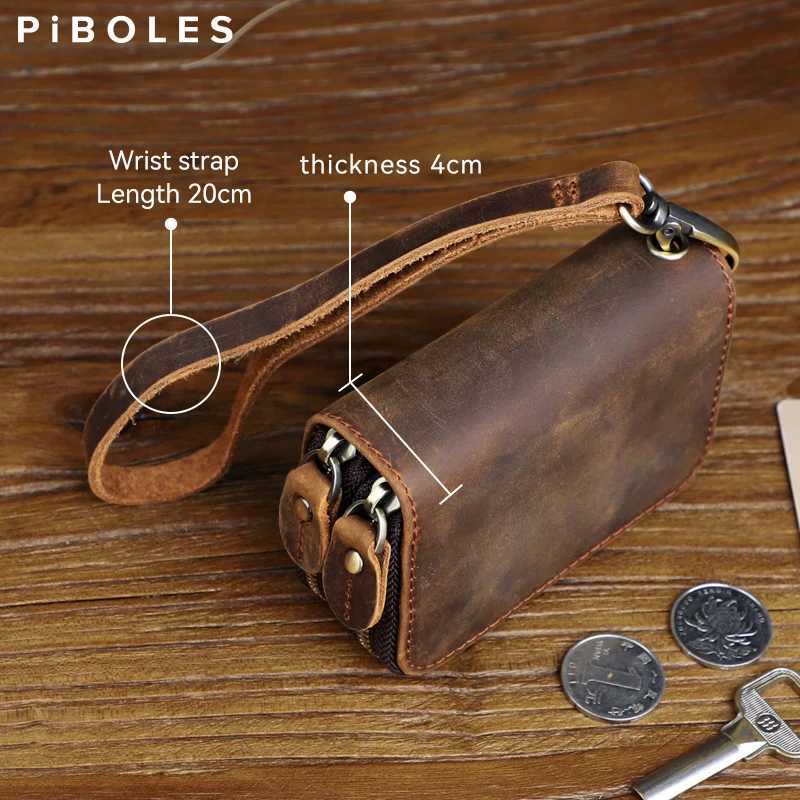 Genuine Leather Key Wallet For Men Retro Car Smart Key Case Double Zipper Housekeeper Keys Coin Pouch Organizer Handbag Women Z251023