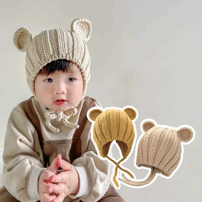 Cute Ears Baby Knitted Hat Autumn Winter Warm Crochet Woolen Cap for Infant Boy Girl Solid Color Kids Ear Protection CapsL251024