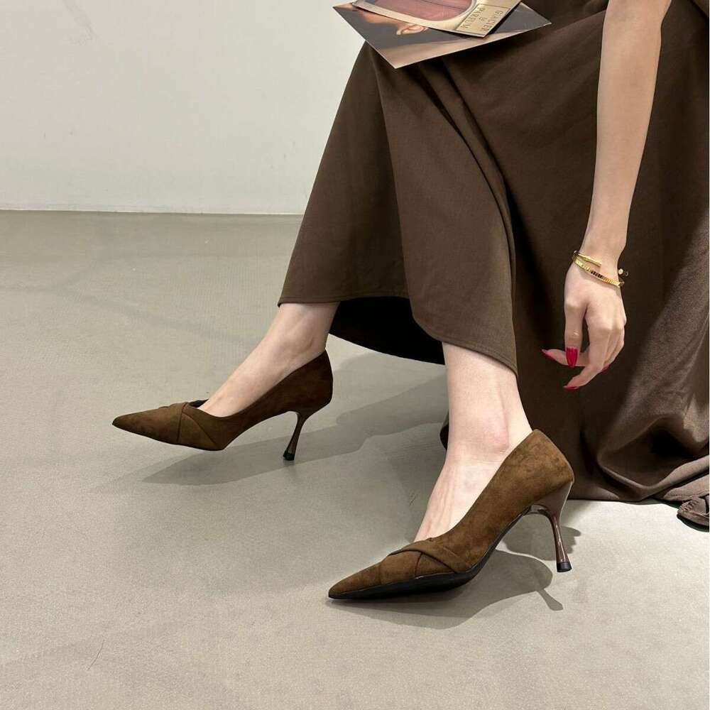Autumn Pointed Toe Suede Cross Strap Elegant Commuting Party Stiletto Sexy Designer Shoe Nightclub Women's Shoes