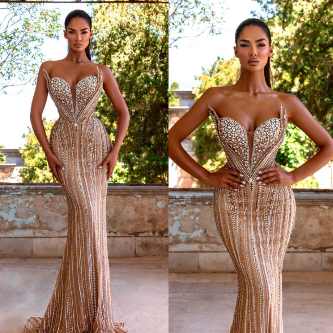 Modern Mermaid Evening Dress Shine Crystal Prom Gowns Off Shoulder Beads Satin Sexy Prom Dress vestidos de novia Size Customized Special Occasion Dres