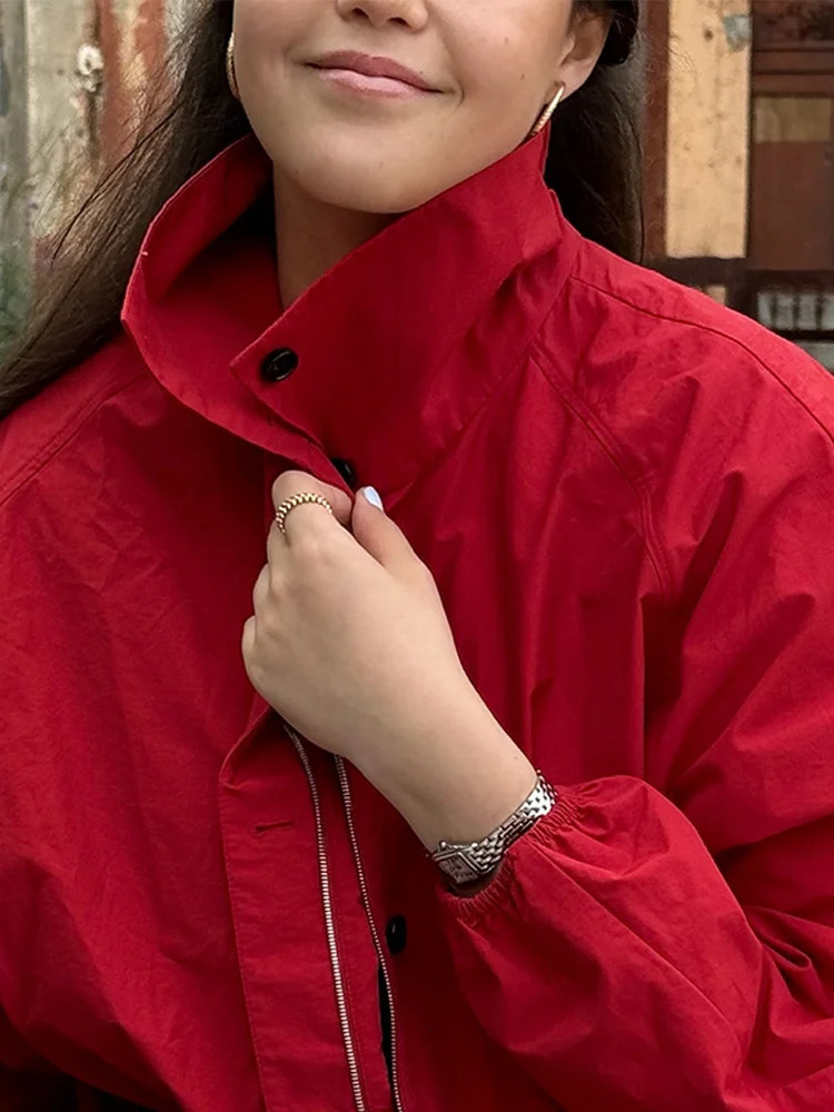 Casual Solid Womens Bomber Jackets Loose Zipper Single Breasted Stand Collar Lady Coats 2025 Autumn Fashion Female Jacket251018