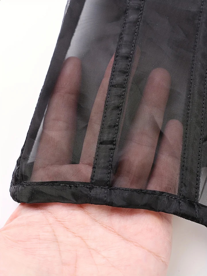 Black strapless mesh seethrough corset top for cinching the waist and shaping the body 251023