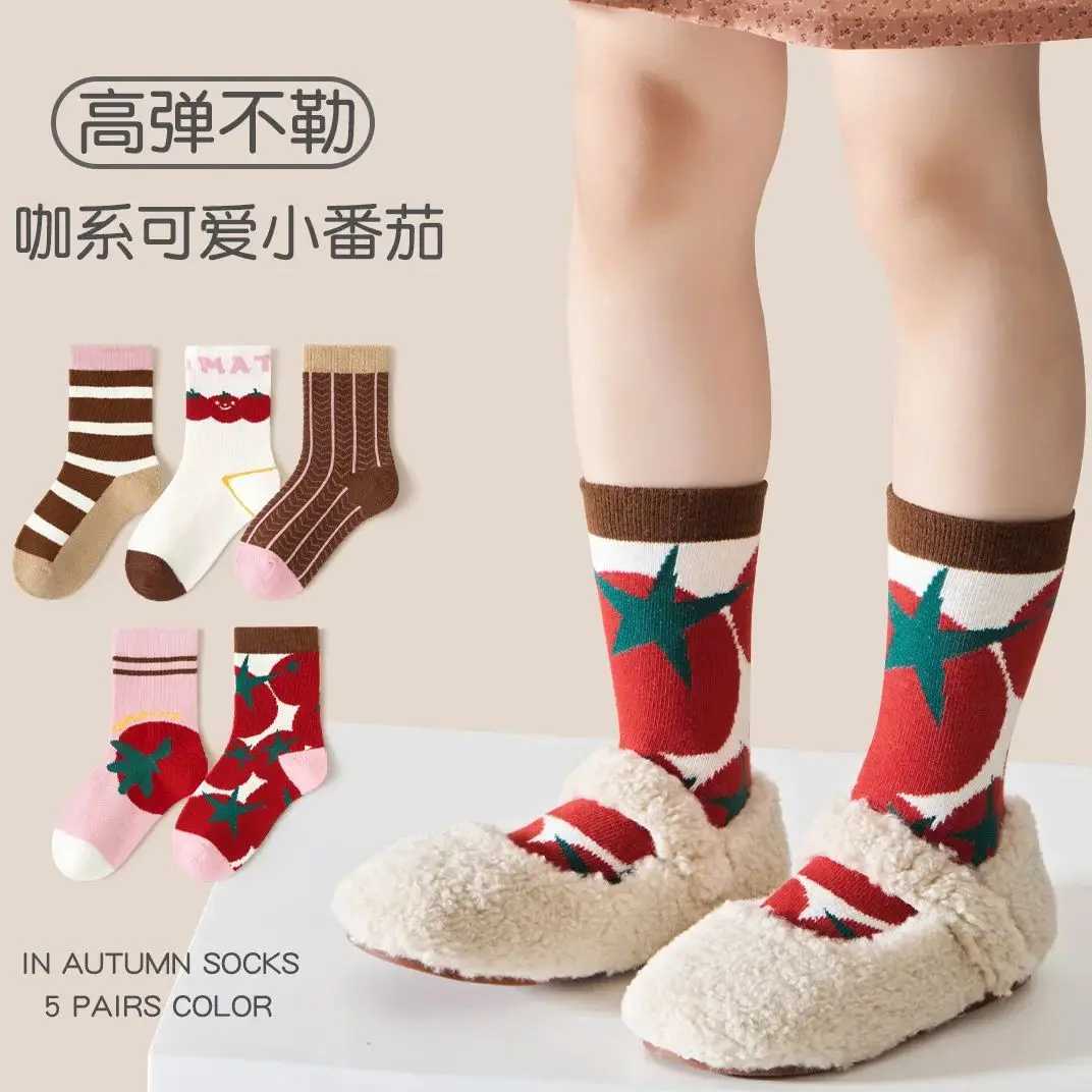 5 Pairs Autumn Socks Girls Cute Tomato Socks A Class Cotton Baby Socks Children Medium Socks Kids Socks J251024