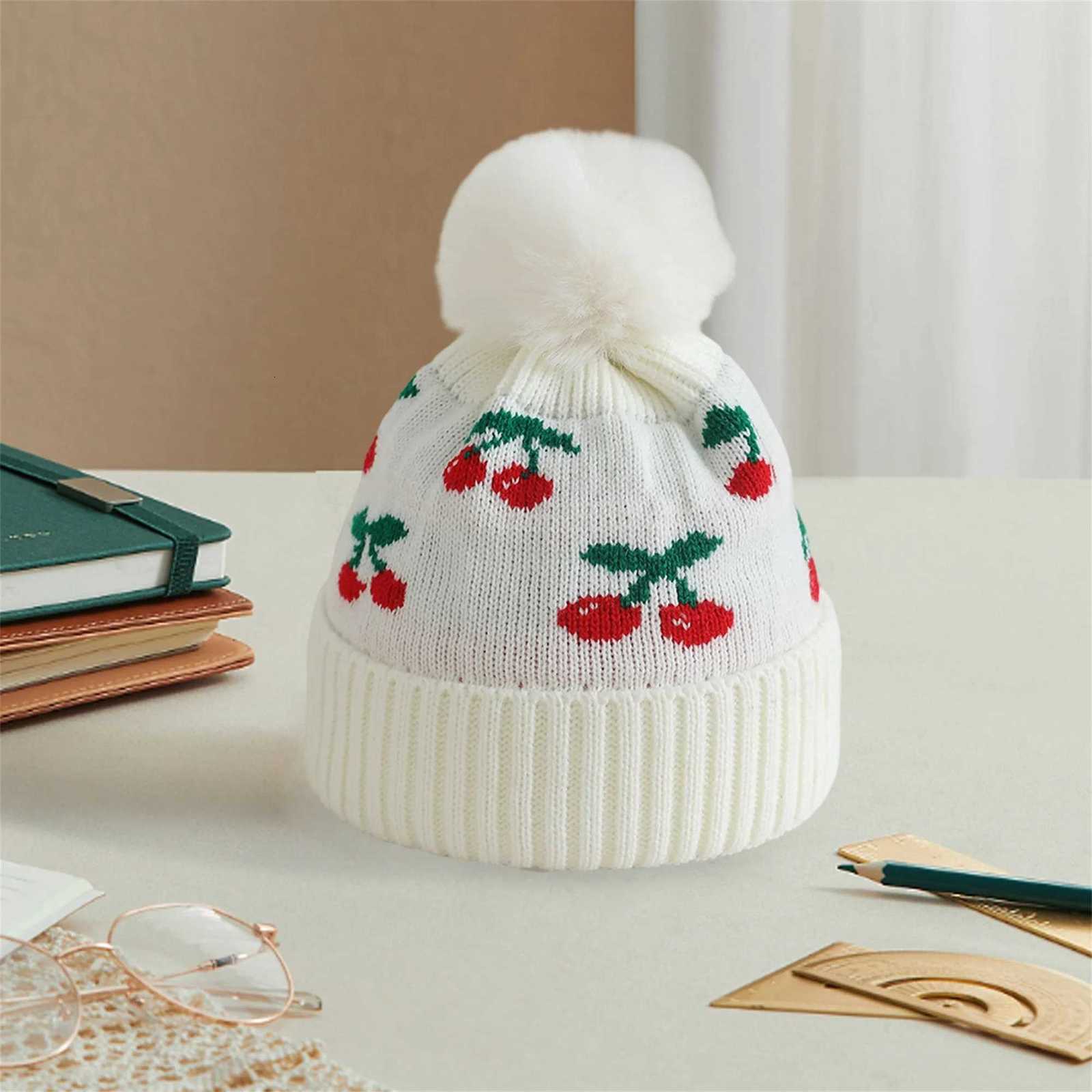 Cute Knitted Strawberry Patterned Beanie Hat with Pom Baby Winter Caps for Infants and Toddlers Unisex Warm Hats for KidsL251024
