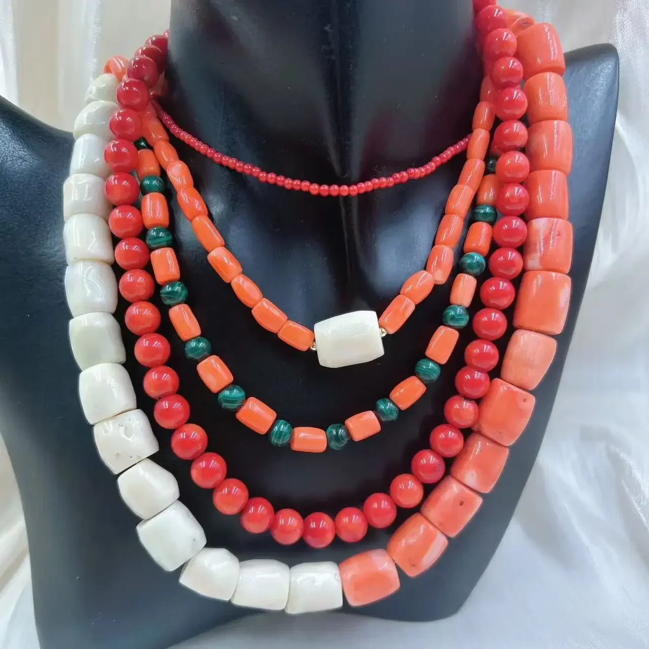 Orange Red Vintage Round Natural Sea Bamboo Coral Women Jewelry Short Collar Necklace 1720inch 251016