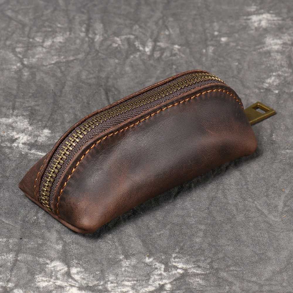LUOKIR New Mens Genuine Leather Coin Purse Womens Crazy Horse Leather Key Pouch Multifunctional Cowhide Clutch Storage Bag Z251023