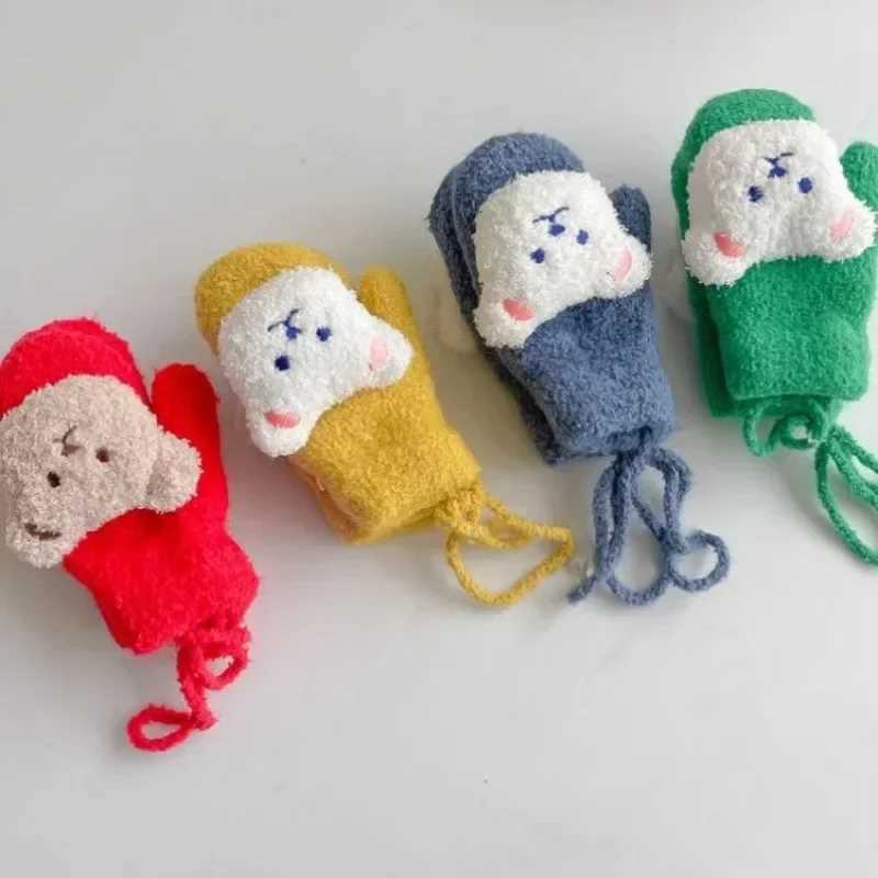 1 Pair Warm Glove for Kids Cute Cartoon Doll Bear Mittens for Baby Boy Girl Kawaii Autumn Winter Outdoor Plush Toddler Gloves Y251024