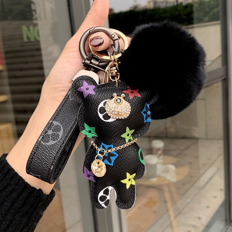 Leather Bear Charm Creative Factory Direct Wholesale Cross-Border Fashion Bag & Car Keychain Small Gift