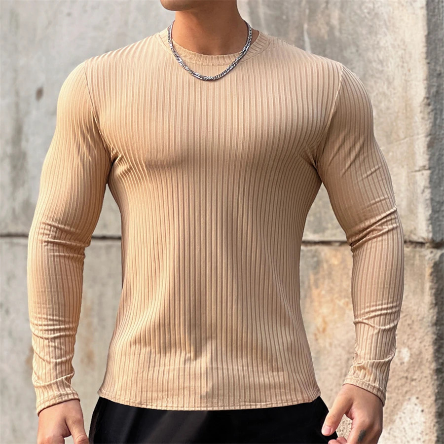 mens T shirt Solid colors Long Sleeve Slim Tshirt young men Pure color tee shirt Casual Tee men Long Sleeve tops 251024 - view 3