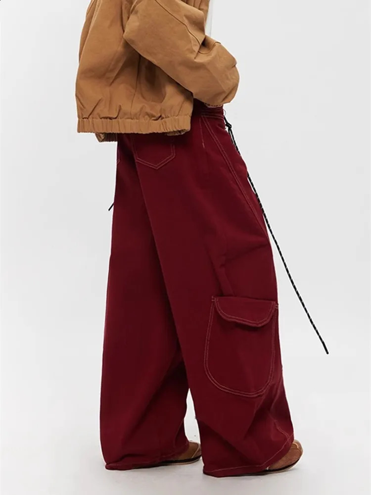 2025 Cyber Y2K Fashion Red Patchwork Baggy Cargo Jeans Pants For Men Clothes Wide Leg Women Denim Trousers Ropa Hombre 251018