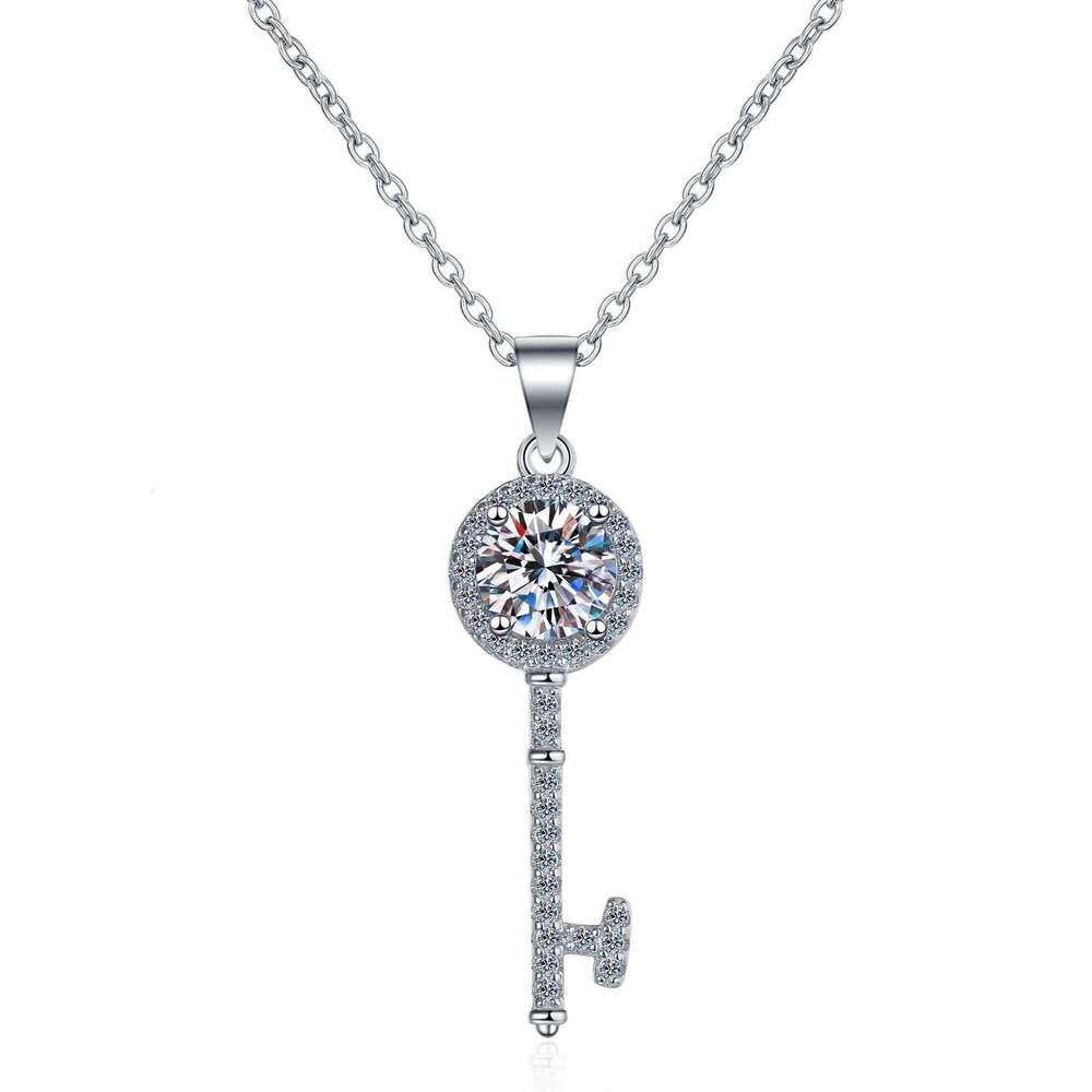 DHCollections-- Sterling Sier Necklace for Women Korean Style PT950 Gold Plated Moissanite Key Simple Clavicle Chain Pendant