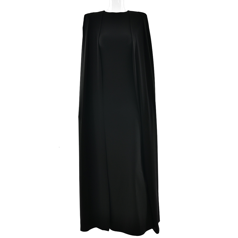 European and American designer style autumn and winter new banquet party women's evening dress solid color round neck pleated shawl slim and eleg
