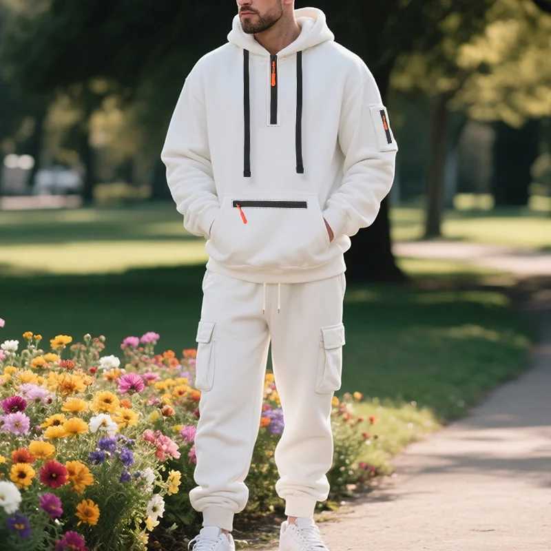 Crossborder winter velvet mens casual suit loose sports multipocket tooling suitT251024
