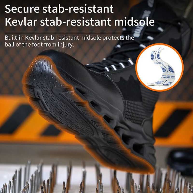 Safety Shoes Men Boots High Top Work Sneakers Steel Toe Antismash PunctureProof Work Boots Breathable Indestructible Shoes W251024