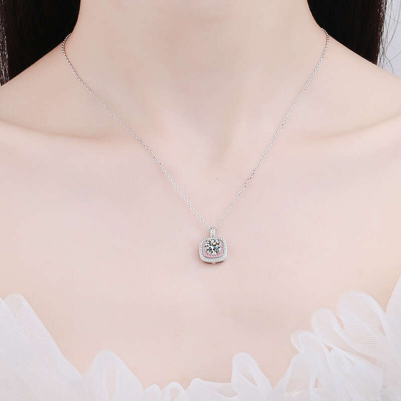 DHCollections-- XDY Sier Square Micro Pave Edged Necklace Moissanite Women's Choker Style