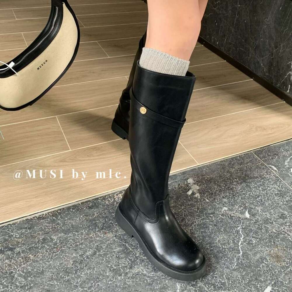 2025 Designer Shoe Autumn New Round Toe Chunky Heel Belt Buckle High Tube Slim Over-the-Knee Riding Boots for Women