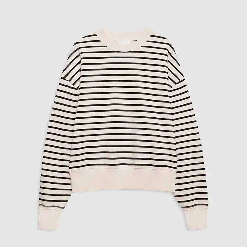 White Black Stripes Long Sleeve O-Neck Sweatshirt Women Autumn Winter New Casual Sweatshirt Female