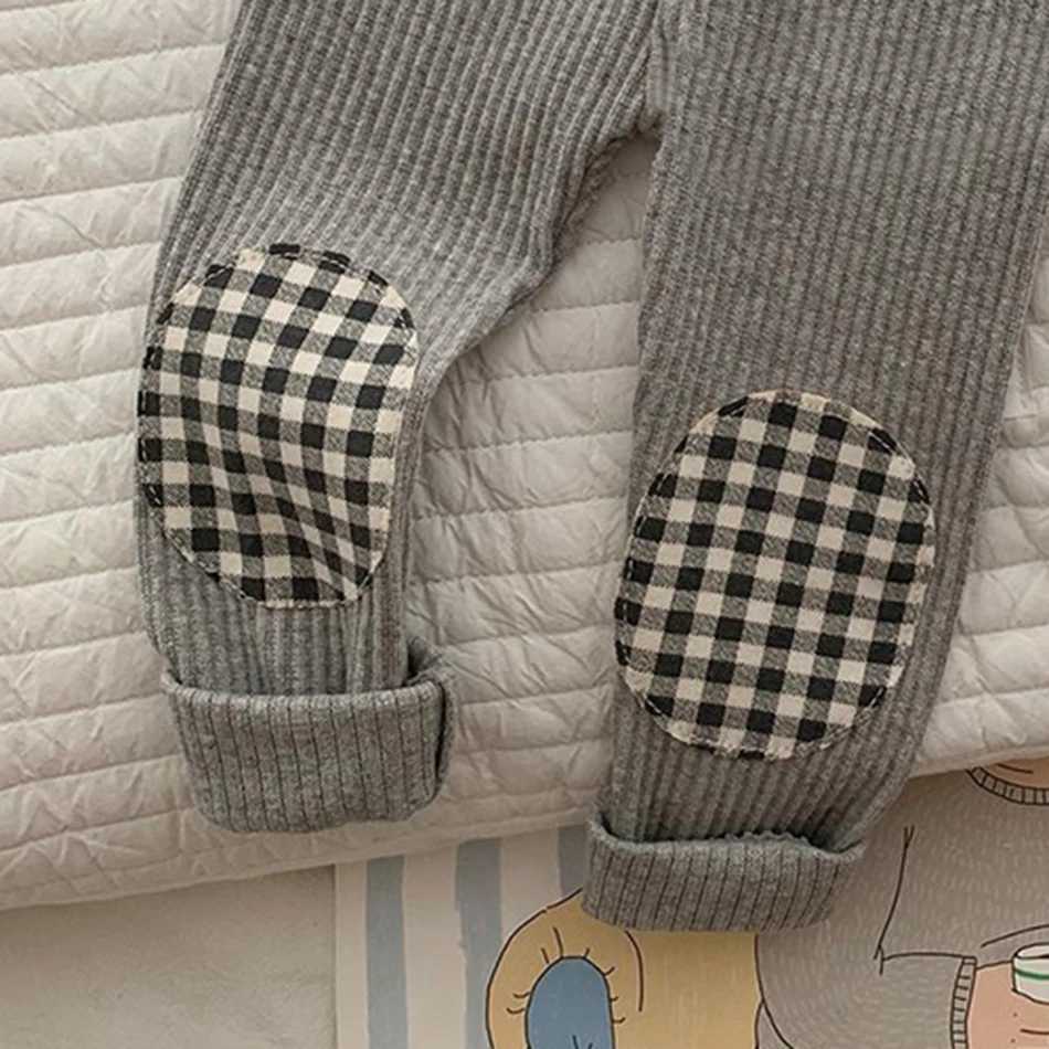 Kids Colorful Plaid Patched Feature Design Cute Warm Long Leggings Suitable Little Baby Trendy and Comfortable Clothing MatchingT251024