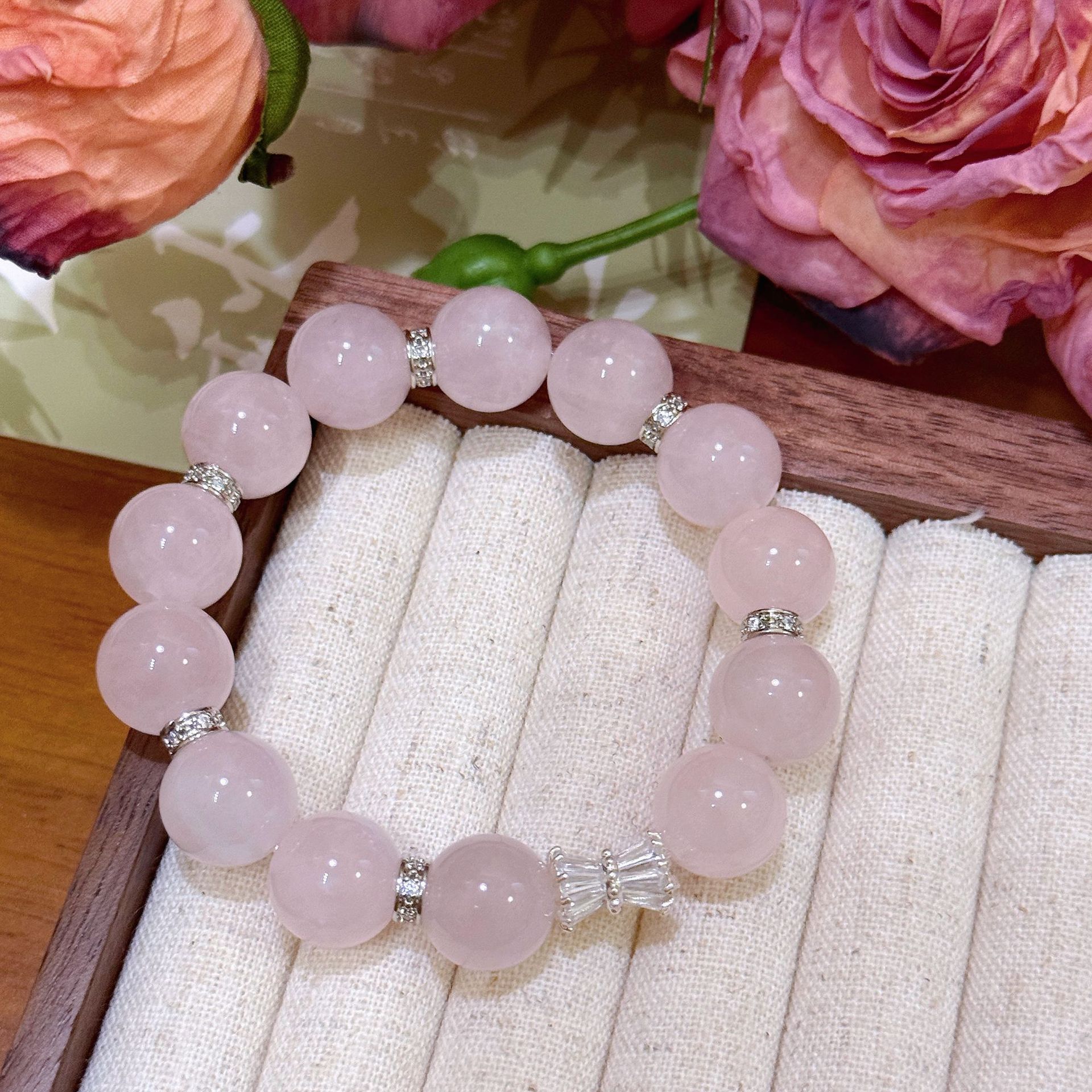 Luxury Crystal Wristband with Genuine Manganese Stone Chic Minimalist Jewelry Accessory